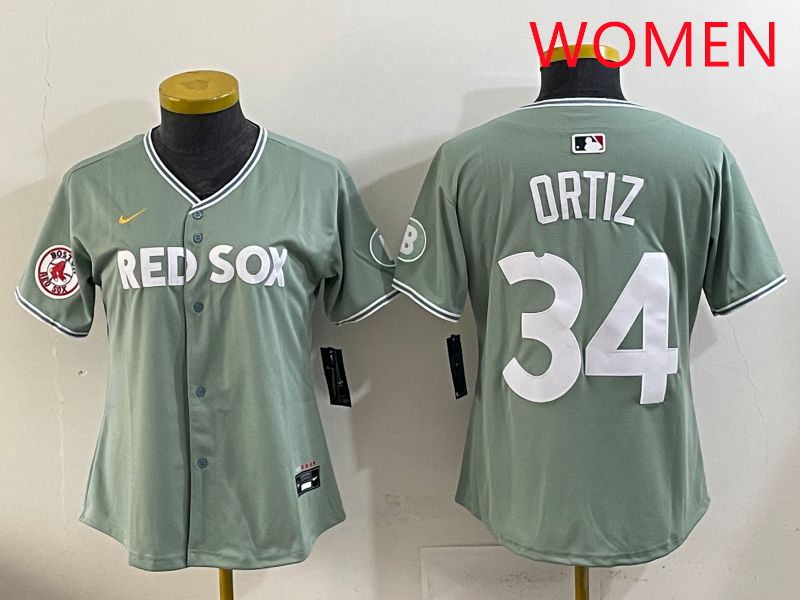 Women 2025 Boston Red Sox #34 Ortiz Green Joint Name Nike MLB Jersey style 10